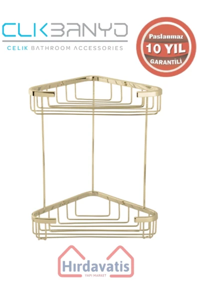 ÇELİK BANYO Paslanmaz Pirinç Efe İkili 18x18cm Sabunluk Şampuanlık Ve Köşe Süngerlik Altın Sarı Gold ürün görseli