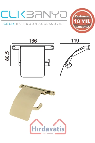 ÇELİK BANYO Paslanmaz Pirinç Mercan Geniş Kapaklı Kağıtlık Altın Sarı Gold - Resim 2