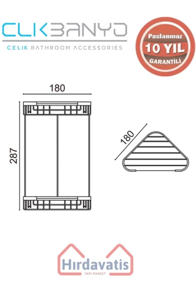 ÇELİK BANYO Paslanmaz Pirinç Efe İkili 18x18cm Sabunluk Şampuanlık Ve Köşe Süngerlik - Resim 2
