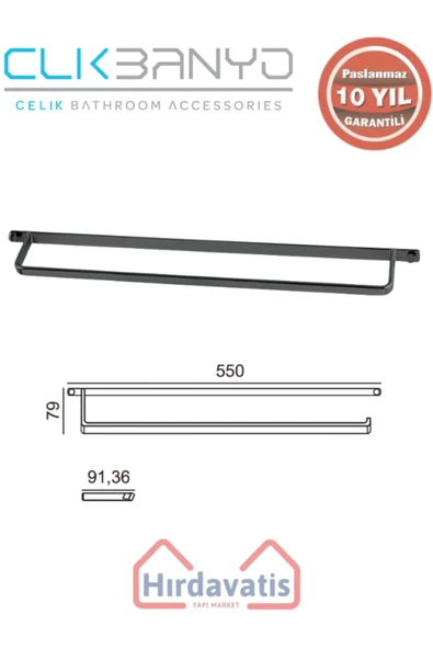 ÇELİK BANYO Paslanmaz Pirinç Mercan Uzun Havluluk 50cm Mat Siyah ürün görseli