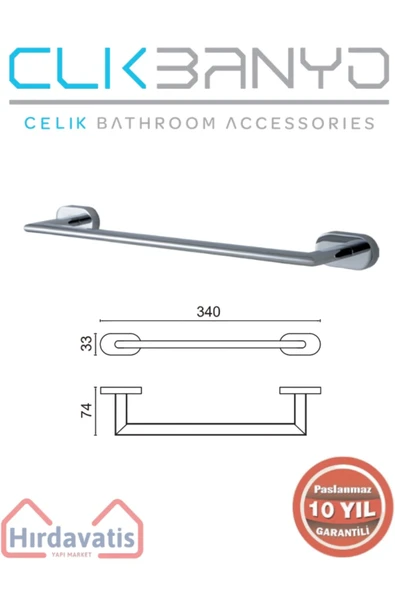 ÇELİK BANYO Paslanmaz Pirinç Zirve Uzun Havluluk 30cm