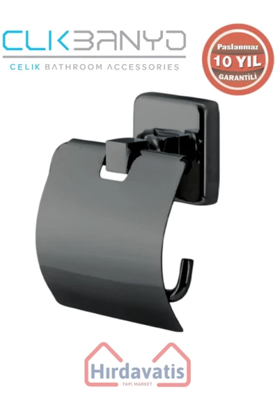 ÇELİK BANYO Paslanmaz Pirinç Kumru Geniș Kapaklı Kağıtlık Mat Siyah ürün görseli