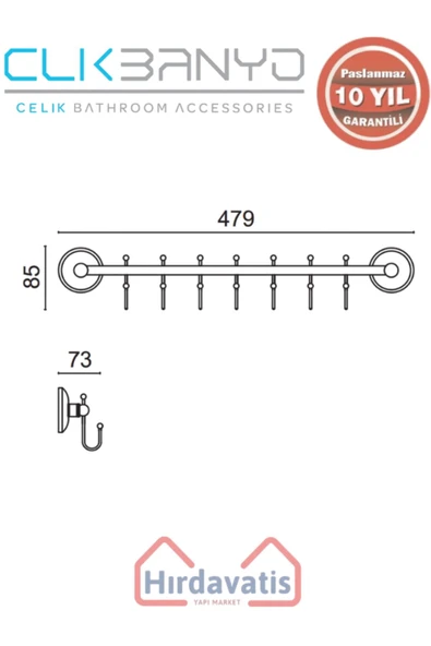 ÇELİK BANYO Paslanmaz Pirinç Bella Çıkmalı Kanca Yedili Askılık - Resim 2