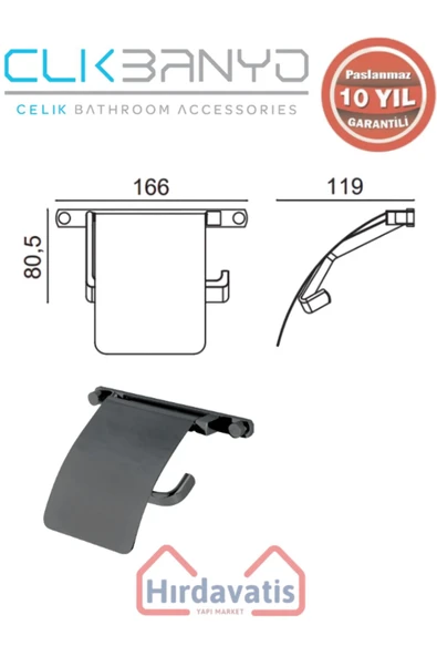 ÇELİK BANYO Paslanmaz Pirinç Mercan Geniş Kapaklı Kağıtlık Mat Siyah - Resim 2