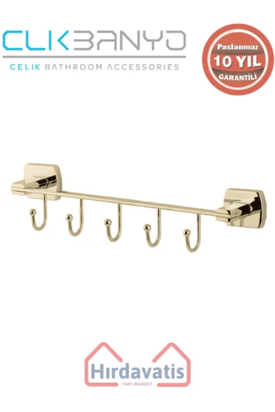 ÇELİK BANYO Paslanmaz Pirinç Milano 5’li Askılık Altın Sarı Gold ürün görseli