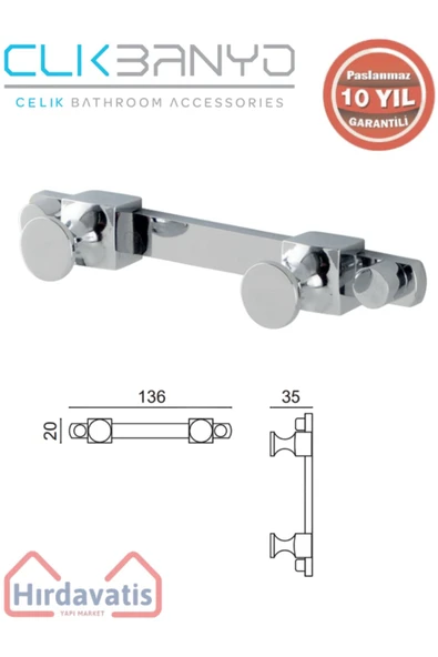 ÇELİK BANYO Paslanmaz Pirinç Mercan 2’li Bornozluk ürün görseli
