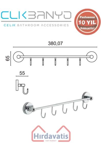 ÇELİK BANYO Paslanmaz Pirinç Karaca 5’li Askılık - Resim 2