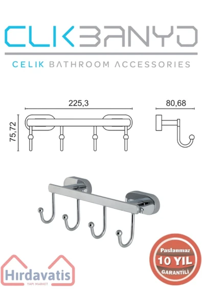 ÇELİK BANYO Paslanmaz Pirinç Zirve 4’lü Askılık - Resim 2