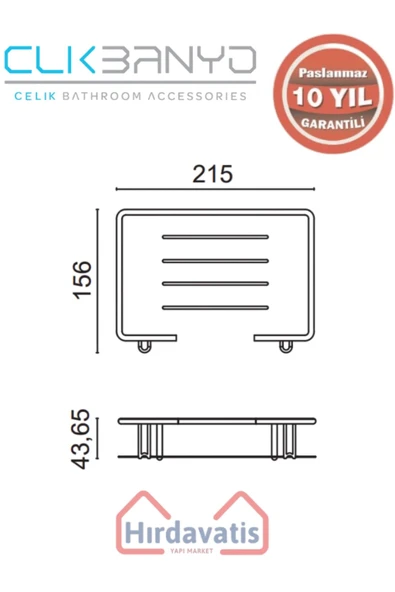 ÇELİK BANYO Paslanmaz Pirinç Lidya Tekli 15x22cm Sabunluk Şampuanlık ve Köşe Süngerlik - Resim 2