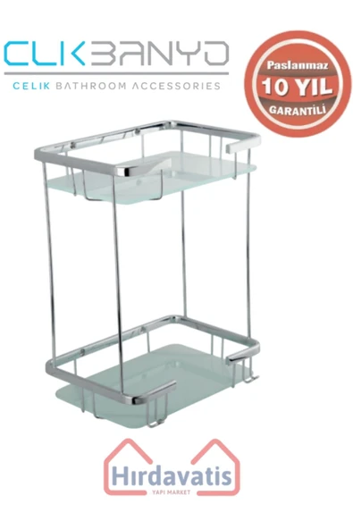 ÇELİK BANYO Paslanmaz Pirinç Taci Camlı İkili 22x15cm Sabunluk Şampuanlık Ve Köşe Süngerlik - Resim 3