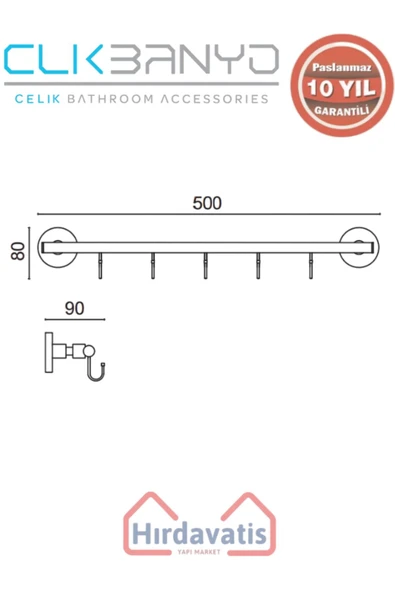ÇELİK BANYO Paslanmaz Pirinç Flora 5’li Askılık Altın Sarı Gold - 2