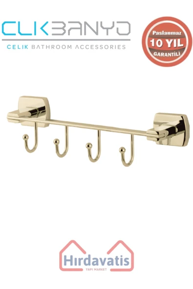 ÇELİK BANYO Paslanmaz Pirinç Milano 4’lü Askılık Altın Sarı Gold ürün görseli