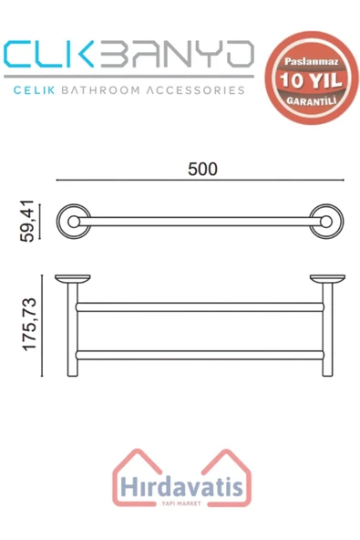 ÇELİK BANYO Paslanmaz Pirinç Bella İkili İnce Uzun Havluluk 50cm - Resim 2