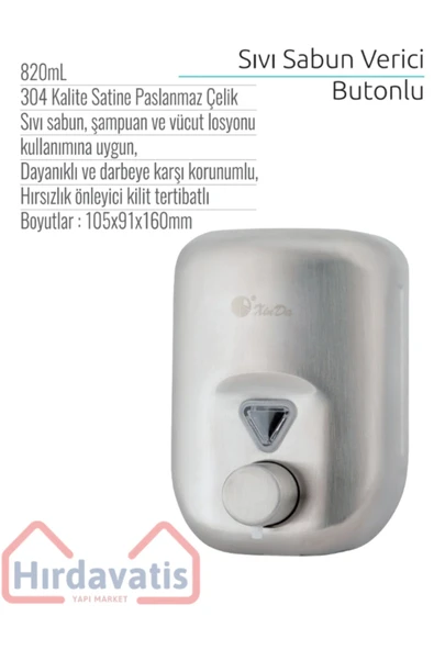Xinda 304 Kalite Satine Paslanmaz Çelik Manuel Sıvı Sabun Verici 820mL - Resim 2
