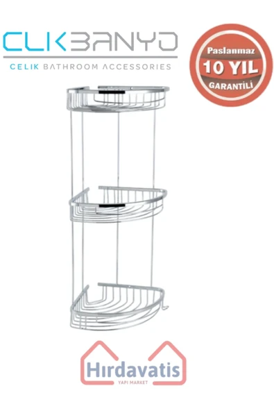 ÇELİK BANYO Paslanmaz Pirinç Destina Krom Üçlü 19x19cm Sabunluk Şampuanlık Ve Köşe Süngerlik - Resim 3