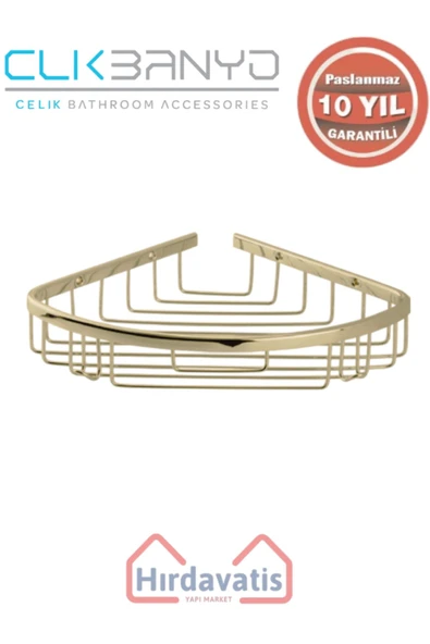 ÇELİK BANYO Paslanmaz Pirinç Zerrin Tekli 22x22cm Sabunluk Şampuanlık Ve Köşe Süngerlik Altın Sarı Gold ürün görseli