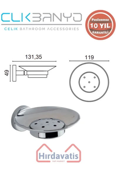 ÇELİK BANYO Paslanmaz Pirinç Dilek Süzgeç Montajlı Sabunluk - Resim 2
