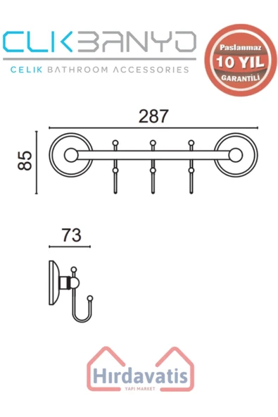 ÇELİK BANYO Paslanmaz Pirinç Bella Çıkmalı Kanca Üçlü Askılık - Resim 2