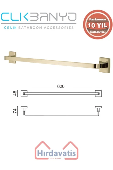 ÇELİK BANYO Paslanmaz Pirinç Tamay Havluluk 60cm Altın Sarı Gold ürün görseli