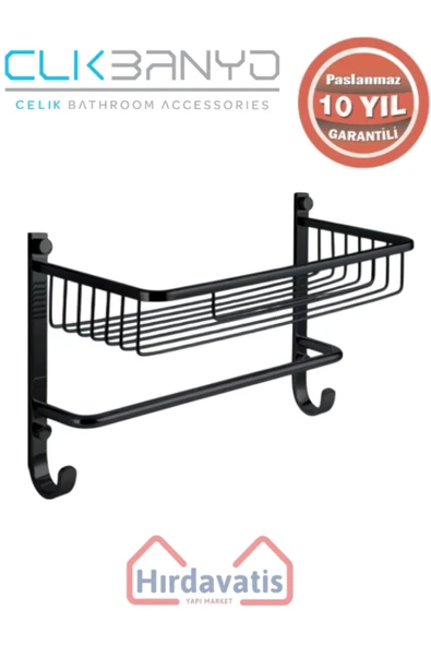 ÇELİK BANYO Paslanmaz Pirinç Tekli Havluluk Șampuanlık Sabunluk Ve Köşe Süngerlik Mat Siyah - Resim 3