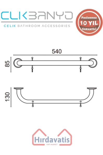 ÇELİK BANYO Paslanmaz Pirinç Bella Uzun Havluluk Çift Kancalı 50cm - Resim 2