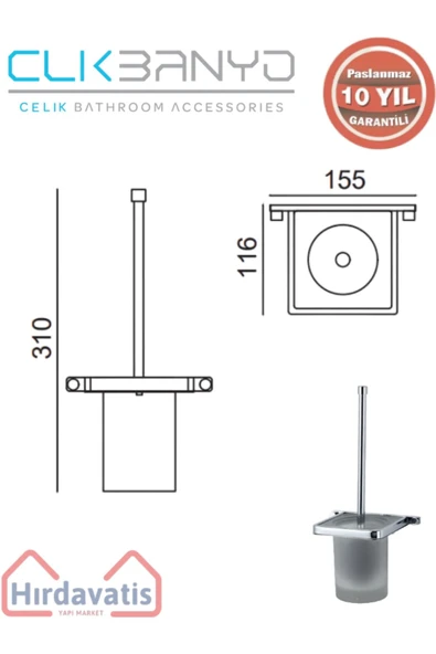 ÇELİK BANYO Paslanmaz Pirinç Mercan Montajlı Klozet Fırçalık - Resim 2