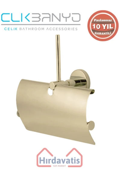 ÇELİK BANYO Paslanmaz Pirinç Flora Yedek Kağıtlık Geniș Kapaklı Üçlü Altın Sarı Gold ürün görseli