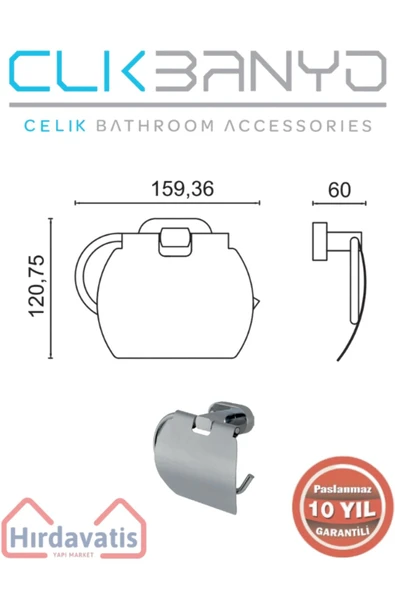 ÇELİK BANYO Paslanmaz Pirinç Zirve Kapaklı Kağıtlık - Resim 2