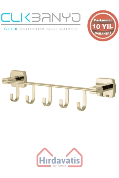ÇELİK BANYO Paslanmaz Pirinç Milano 5’li Askılık Altın Sarı Gold ürün görseli