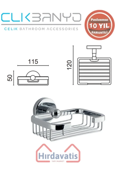 ÇELİK BANYO Paslanmaz Pirinç Dilek Montajlı Tel Sabunluk Kare - 2