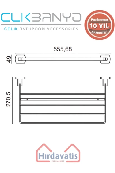 ÇELİK BANYO Paslanmaz Pirinç Milano Raf Havluluk 50cm Altın Sarı Gold - Resim 2