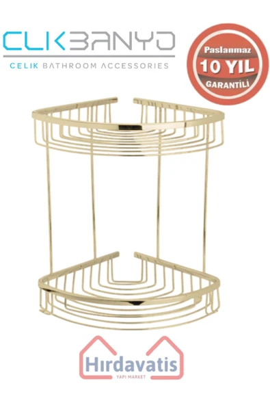 ÇELİK BANYO Paslanmaz Pirinç Destina Krom İkili 22x22cm Sabunluk Şampuanlık Ve Köşe Süngerlik Altın Sarı Gold - Resim 3