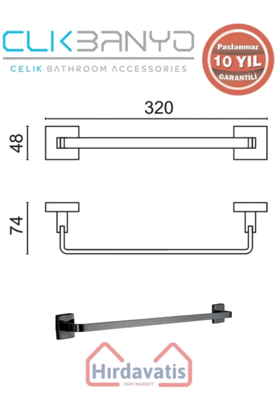 ÇELİK BANYO Paslanmaz Pirinç Tamay Havluluk 30cm Mat Siyah - Resim 2