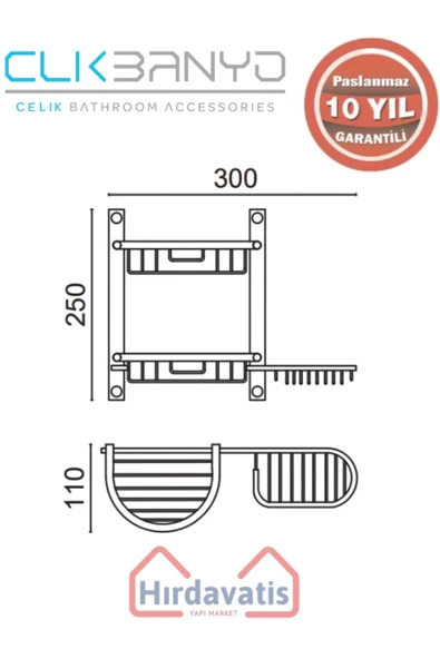 ÇELİK BANYO Paslanmaz Pirinç Yuvarlak Set Șampuanlık 30x11 Sabunluk Ve Köşe Süngerlik Altın Sarı Gold - Resim 2