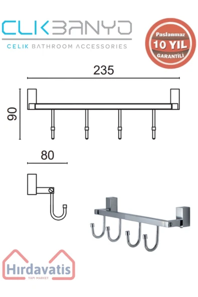 ÇELİK BANYO Paslanmaz Pirinç Swwor 4’lü Askılık - Resim 2
