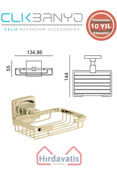 ÇELİK BANYO Paslanmaz Pirinç Kumru Montajlı Tel Sabunluk Altın Sarı Gold - Resim 2