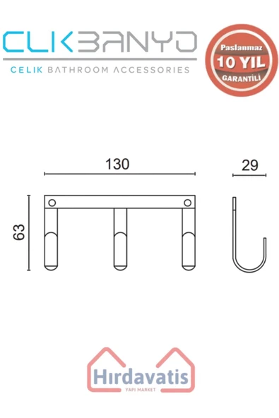 ÇELİK BANYO Paslanmaz Pirinç Bella Linda Üçlü Askılık - Resim 2