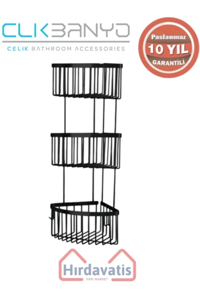 ÇELİK BANYO Paslanmaz Pirinç Üçlü Derin Süngerlik 19x19 Sabunluk Ve Şampuanlık Mat Siyah - Resim 3