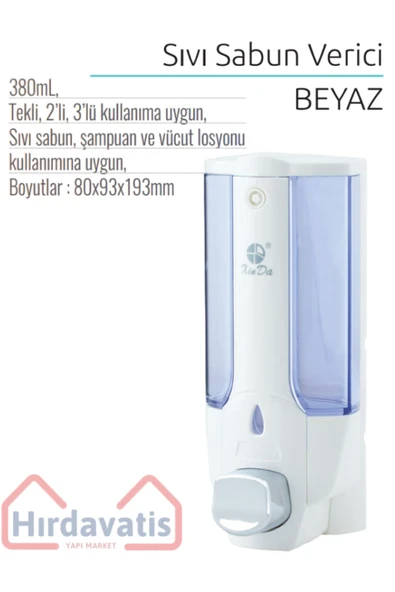 Xinda BEYAZ 380mL MANUEL SIVI SABUN VERİCİ - Resim 2