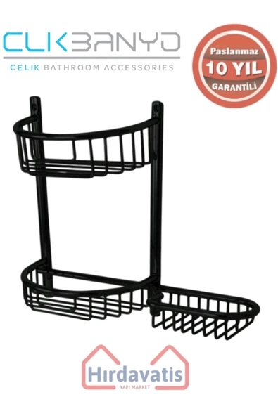 ÇELİK BANYO Paslanmaz Pirinç Yuvarlak Set Șampuanlık 30x11 Sabunluk Ve Köşe Süngerlik Mat Siyah - Resim 3