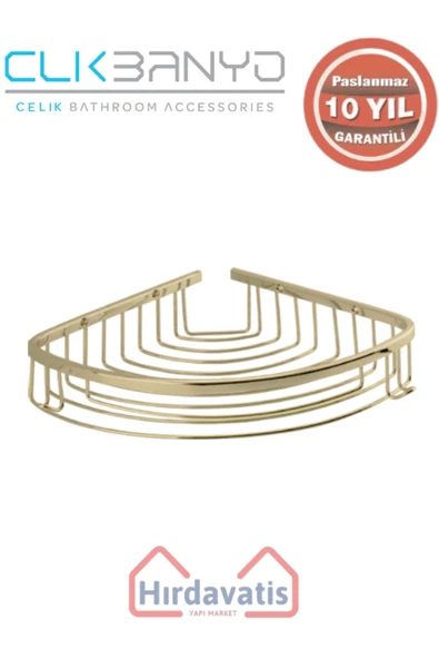 ÇELİK BANYO Paslanmaz Pirinç Destina Krom Tekli 19x19cm Sabunluk Şampuanlık Ve Köşe Süngerlik Altın Sarı Gold - Resim 3