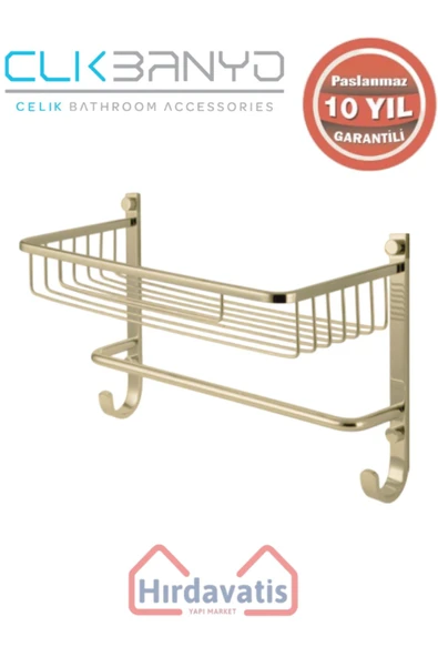 ÇELİK BANYO Paslanmaz Pirinç Tekli Havluluk Șampuanlık Sabunluk Ve Köşe Süngerlik Altın Sarı Gold ürün görseli