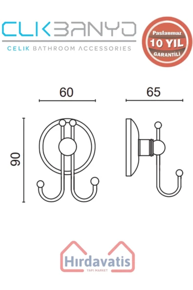 ÇELİK BANYO Paslanmaz Pirinç Bella Çıkmalı Çiftli Askılık - Resim 2