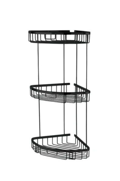 ÇELİK BANYO Paslanmaz Pirinç Zerrin Üçlü 22x22cm Sabunluk Şampuanlık Ve Köşe Süngerlik Mat Siyah - Resim 3