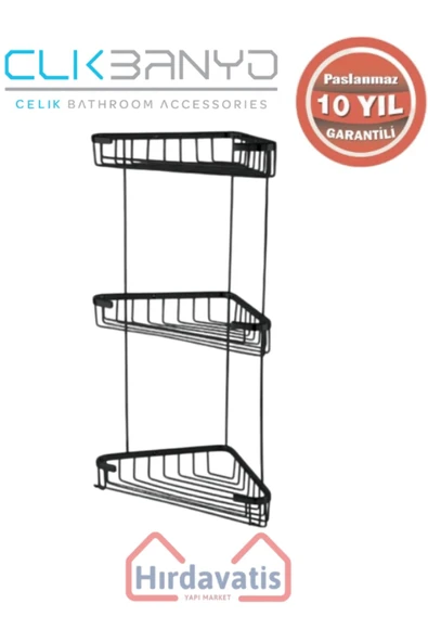 ÇELİK BANYO Paslanmaz Pirinç Efe Üçlü 18x18cm Sabunluk Şampuanlık Ve Köşe Süngerlik Mat Siyah ürün görseli 1