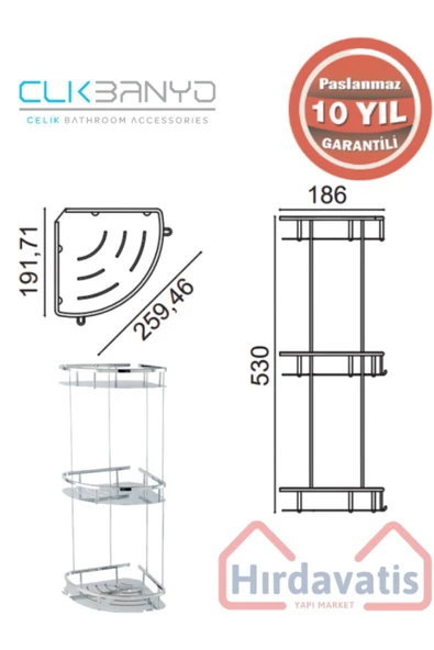 ÇELİK BANYO Marin 3'lü 19×19 Cm Şampuanlık Süngerlik - Resim 2