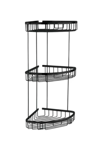 ÇELİK BANYO Paslanmaz Pirinç Zerrin Üçlü 22x22cm Sabunluk Şampuanlık Ve Köşe Süngerlik Mat Siyah ürün görseli