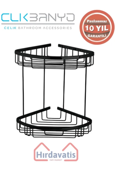 ÇELİK BANYO Paslanmaz Pirinç Zerrin İkili 18x18cm Sabunluk Şampuanlık Ve Köşe Süngerlik Mat Siyah - Resim 3