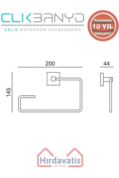 ÇELİK BANYO Paslanmaz Pirinç Vizyon Kare Havluluk - Resim 2