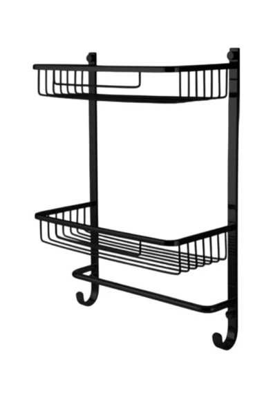 ÇELİK BANYO Paslanmaz Pirinç İkili Havluluk Șampuanlık Sabunluk Ve Köşe Süngerlik Mat Siyah ürün görseli